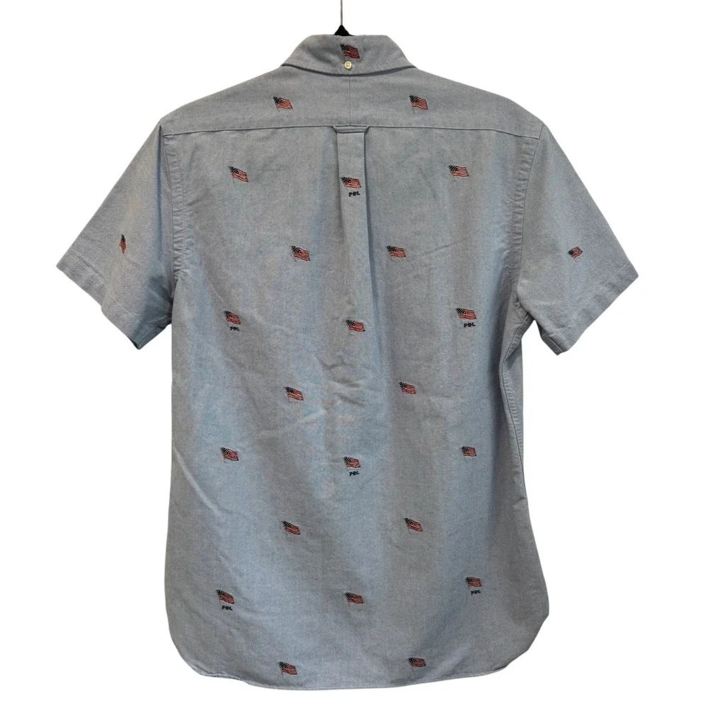 Polo Ralph Lauren Mens Short Sleeve Oxford Shirt Blue American Flag Small